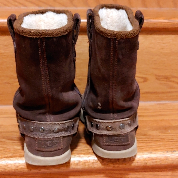 ❄️ UGG Australia Kids Short Moto Brown Leather Boots - Picture 4 of 7